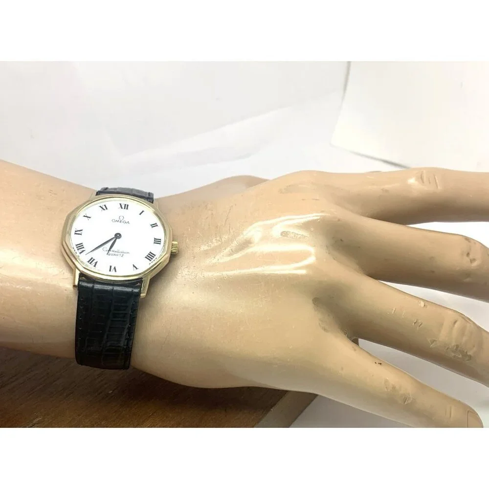 Omega Constellation Mens Watch Vintage Swiss Quartz 1330 White Dial Leather 33mm